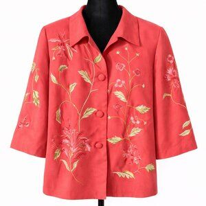 Maggy London Silk Embroidered Floral Cropped Blazer Size 18